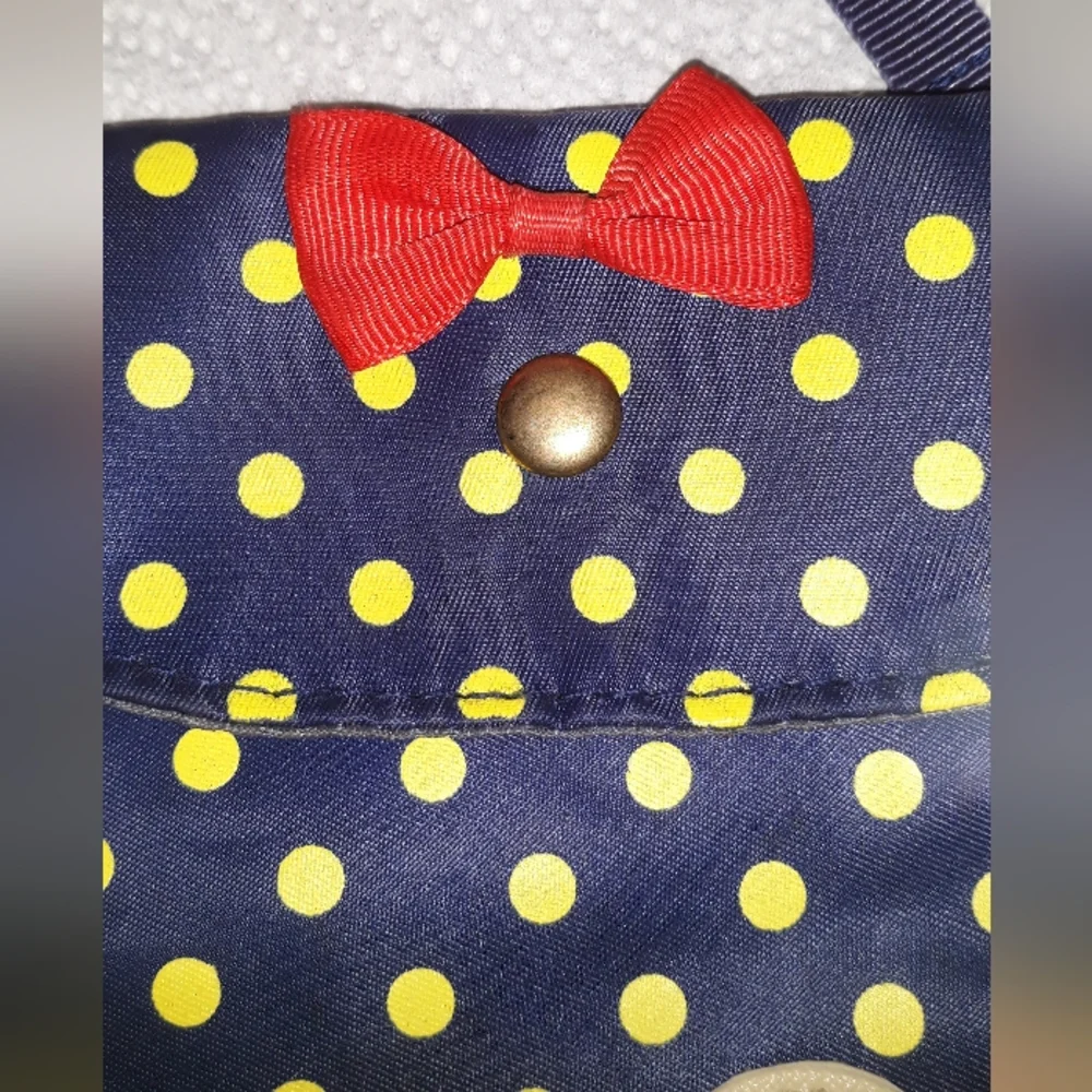 CUTE Kids Crossbody Purse Bag Navy Blue Gold Polkadot Minnie Print Zip Close NEW